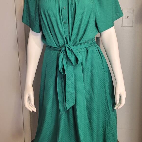 NWT Croft Barrow Green Swiss Dot Midi Dress XXL Cottagecore Modest Spring Career - Picture 4 of 14